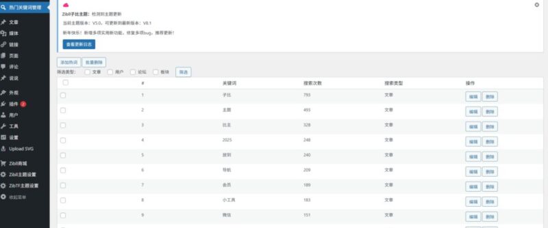 子比主题美化– 后台关键词搜索管理代码-墨非网